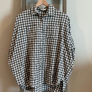 Easel Grey and White Gingham Flannel Casual Shirt